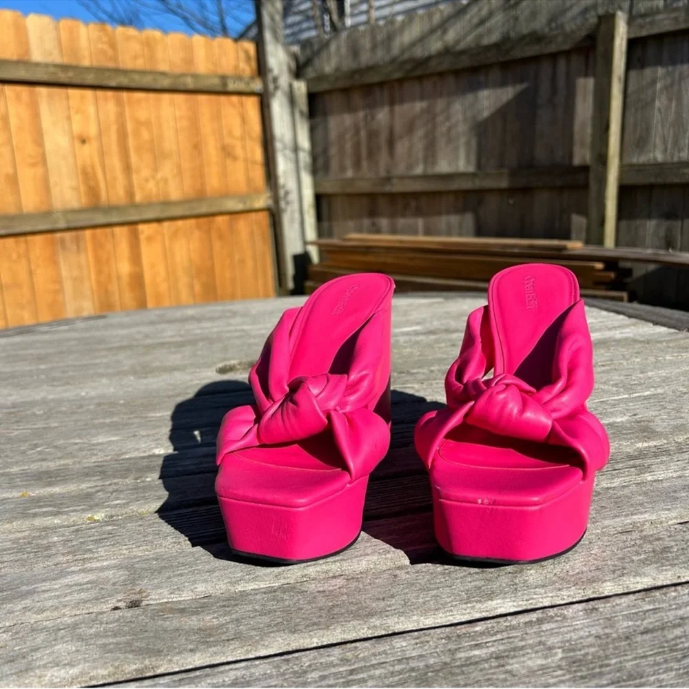 Open Edit Kaia Knot Platform Sandals in pink rouge size 7 hot summer‎ spring y2k